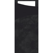 Duni Sacchetto Serviettentasche Uni schwarz , 8,5 x 19 cm, Tissue Serviette 2lagig weiß, 100 Stück