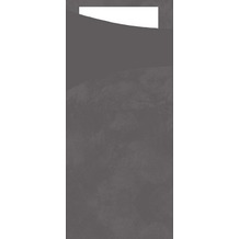 Duni Sacchetto Serviettentasche Uni granitgrau , 8,5 x 19 cm, Tissue Serviette 2lagig weiß, 100 Stück