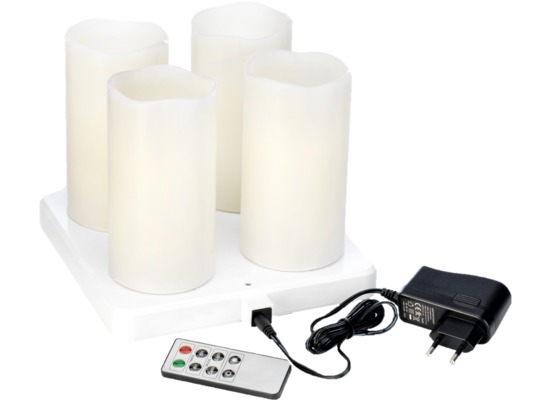 Duni 4er LED-Set Stumpenkerze inkl. Fernbedienung und 4er Ladestation, warmweiß